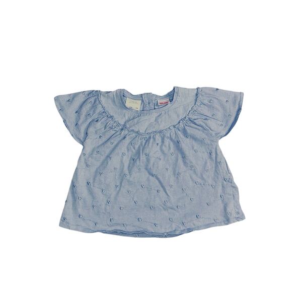 Zara Other - Zara Baby Girls Blue Eyelet Ruffle Sleeve Blouse Top Size 6-9 Months